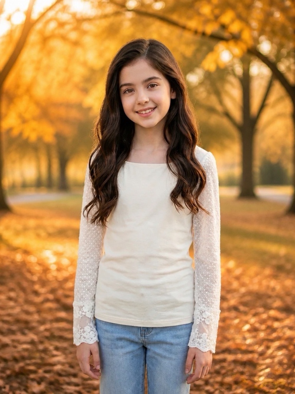 Love + Grow Girls' Long Sleeve Lace Trim Top in Cream Size 10 EUC